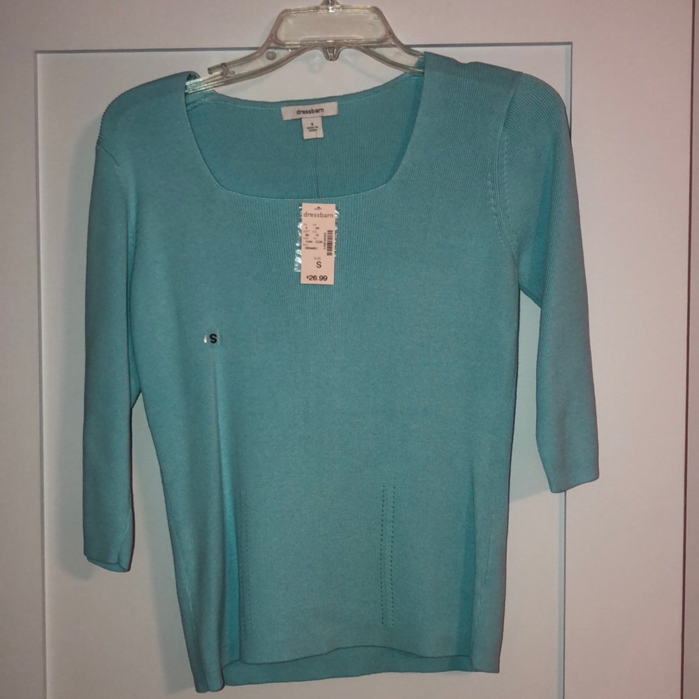 Women’s 3/4 length sleeve, aqua blue, sweater